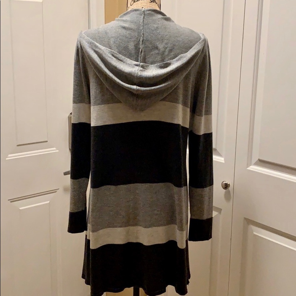 Charcoal and Gray Hooded Cardigan - Picture 3 of 7